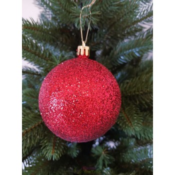 Новогодний шар "Блестки" Ø80мм красный, цена за набор 4шт